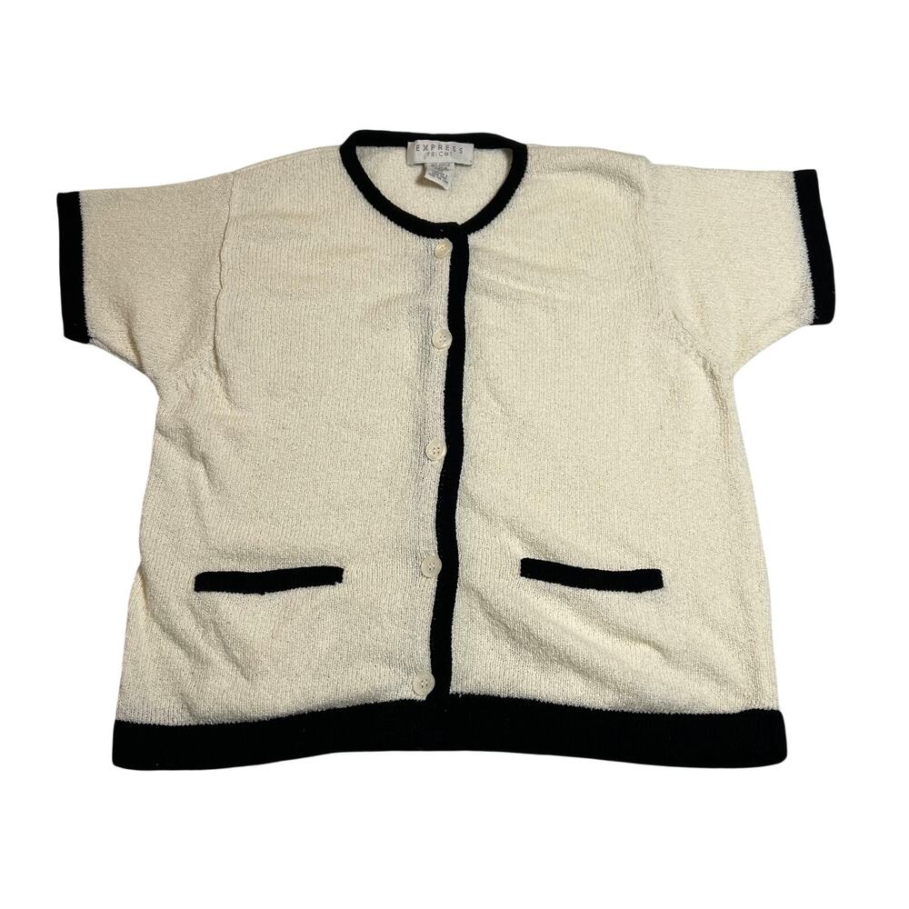 Vintage Express Tricot Short Sleeve Button Up Top Size XS Office Minimalist